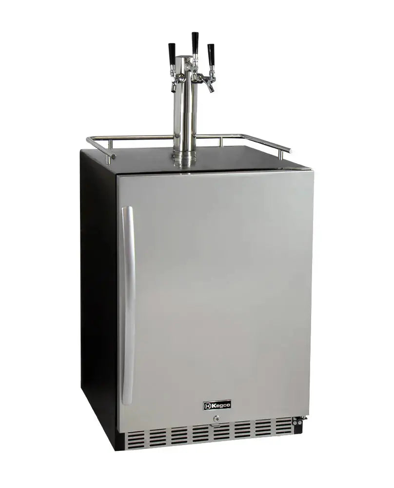 Kegco 24" Wide Triple Tap Stainless Steel Built-In Right Hinge Kegerator with Kit