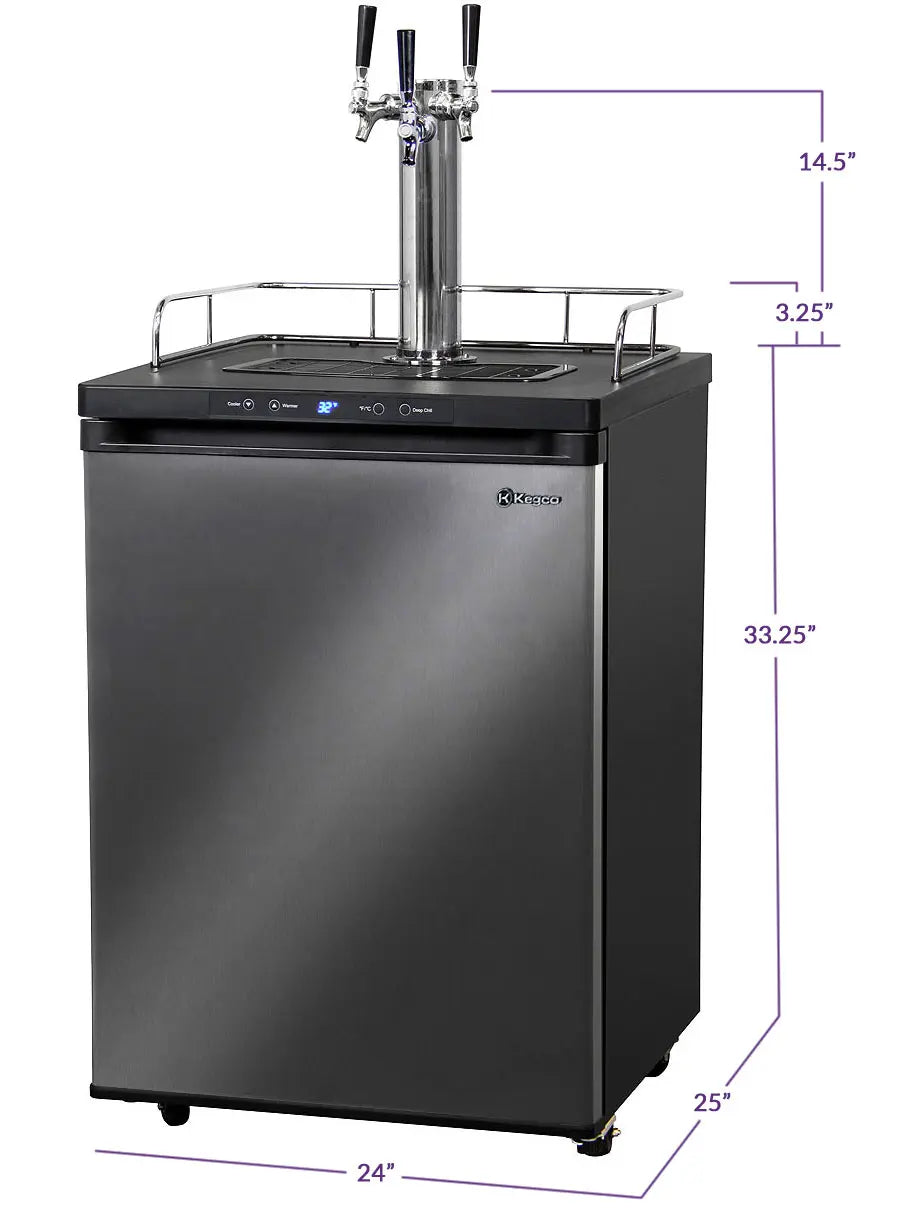 24" Wide Triple Tap Black Stainless Steel Digital Kegerator