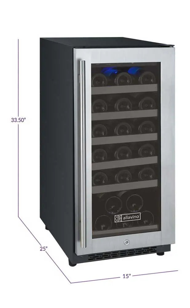 Allavino 15" Wide FlexCount II Tru-Vino 30 Bottle Dual Zone Black Wine Refrigerator