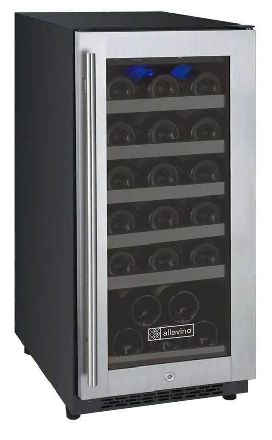 Allavino 15" Wide FlexCount II Tru-Vino 30 Bottle Dual Zone Black Wine Refrigerator