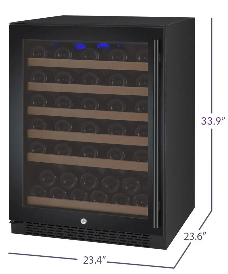 Allavino 24" Wide FlexCount II Tru-Vino 56 Bottle Single Zone Black Left Hinge Wine Refrigerator