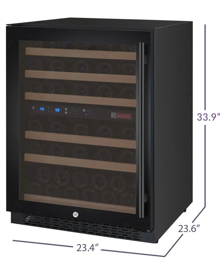 Allavino 24" Wide FlexCount II Tru-Vino 56 Bottle Dual Zone Black Left Hinge Wine Refrigerator