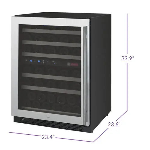 Allavino 24" Wide FlexCount II Tru-Vino 56 Bottle Dual Zone Stainless Steel Left Hinge Wine Refrigerator