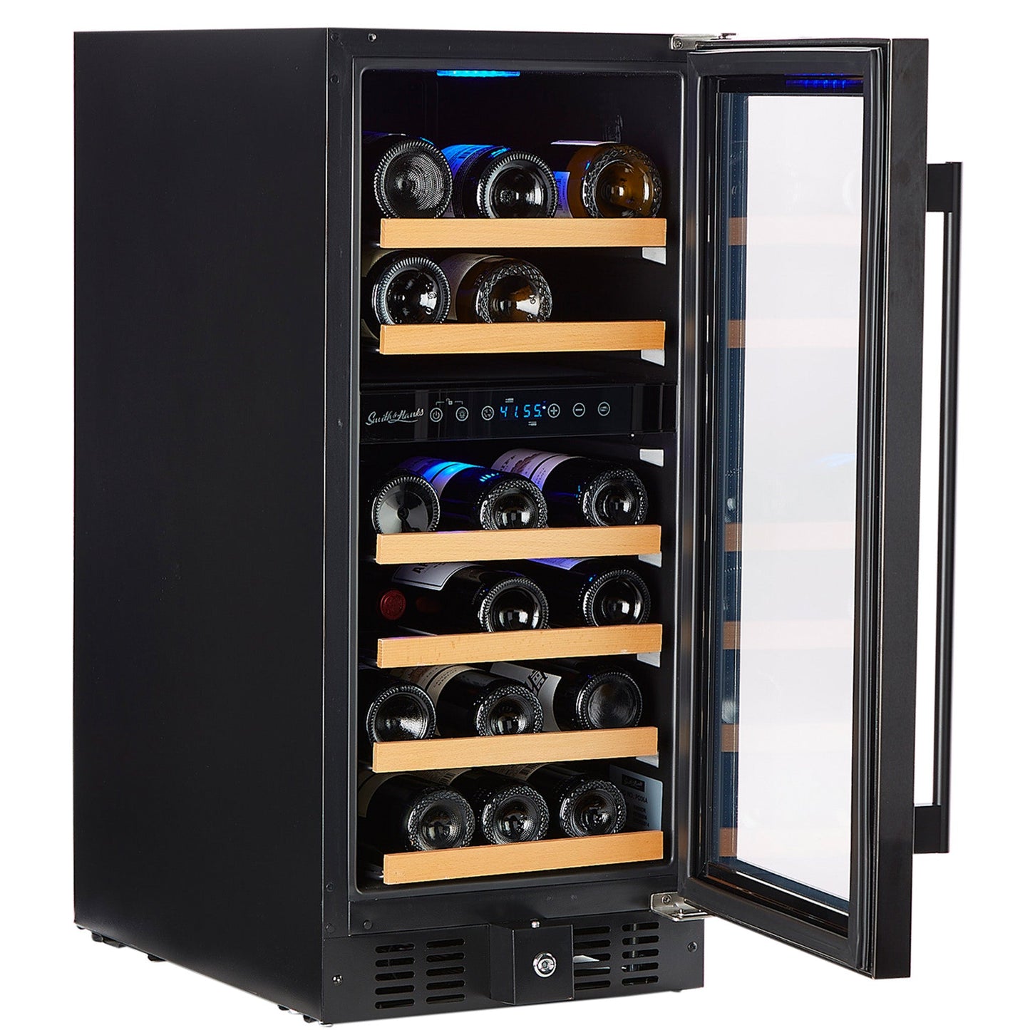 32 Bottle Black Stainless Under Counter Wine Cooler, Dual Zone