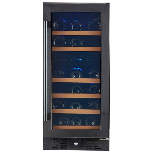 32 Bottle Black Stainless Under Counter Wine Cooler, Dual Zone